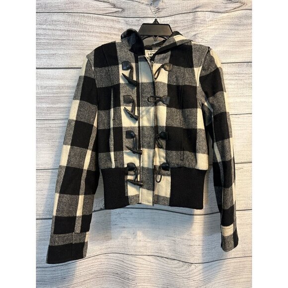 Levi's Checkered Hooded Wool Coat Size S - Picture 1 of 2